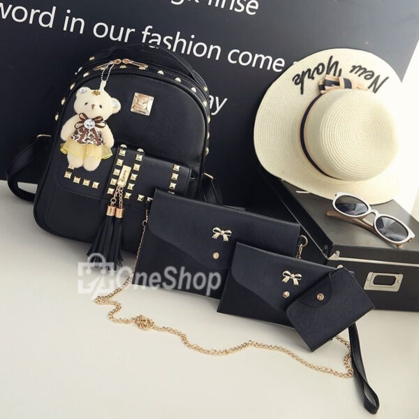 4 Pieces Bags 2025 new Korean version backpack women's trendy all-match rivet college style - Image 4