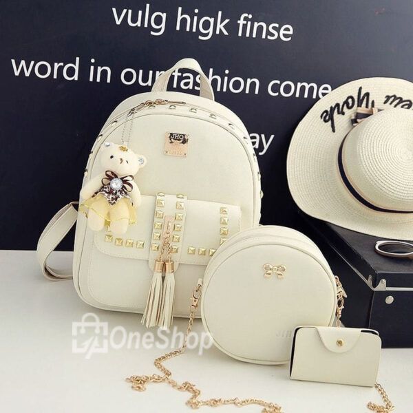 3 Pieces 2025 new Korean version backpack women's trendy all-match rivet college style - Image 3