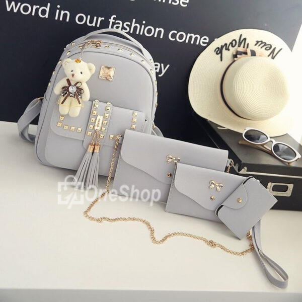 4 Pieces Bags 2025 new Korean version backpack women's trendy all-match rivet college style