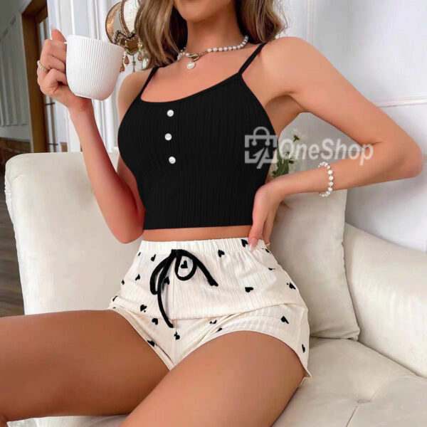 Cross-border hot-selling women's home clothes love print suspender shorts casual pit stripes can be worn outside high waist cute - Image 3